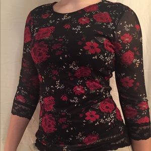 Floral shirt with lace at bottom